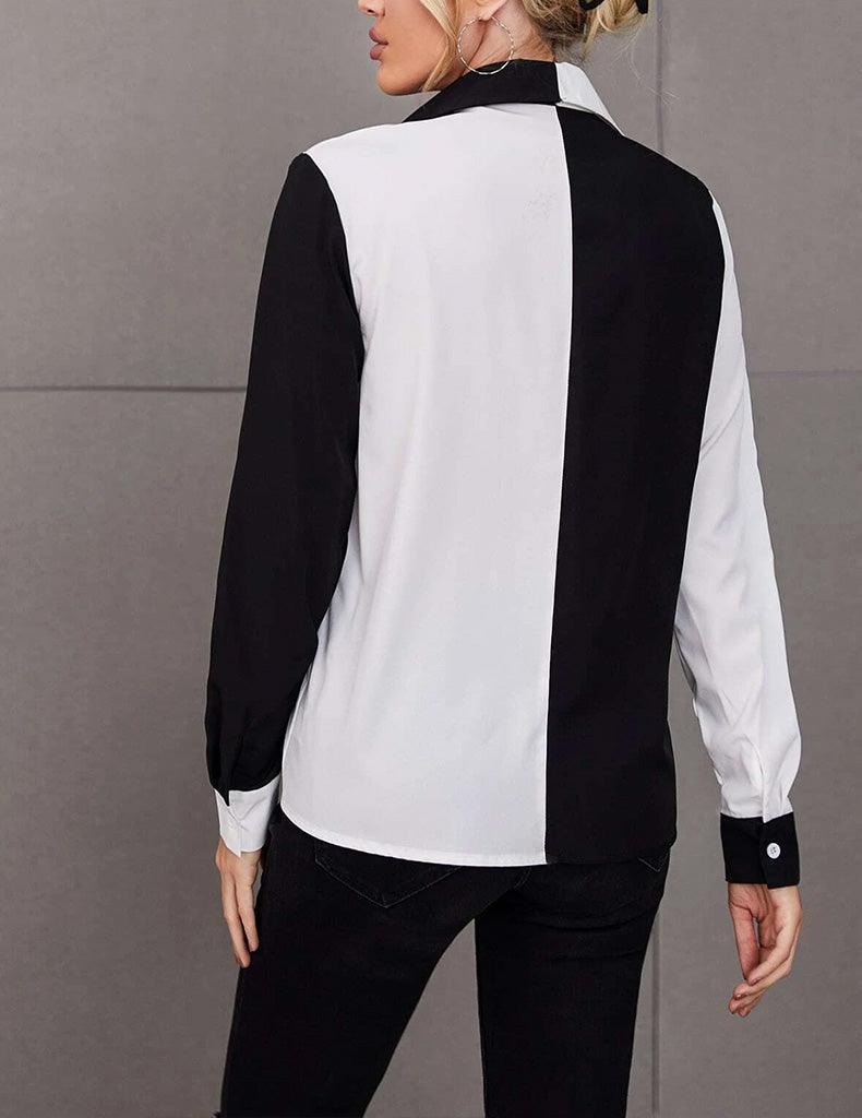 Blusa de manga larga y cuello sport de color combinado con parche de bolsillo - LIZAPONS