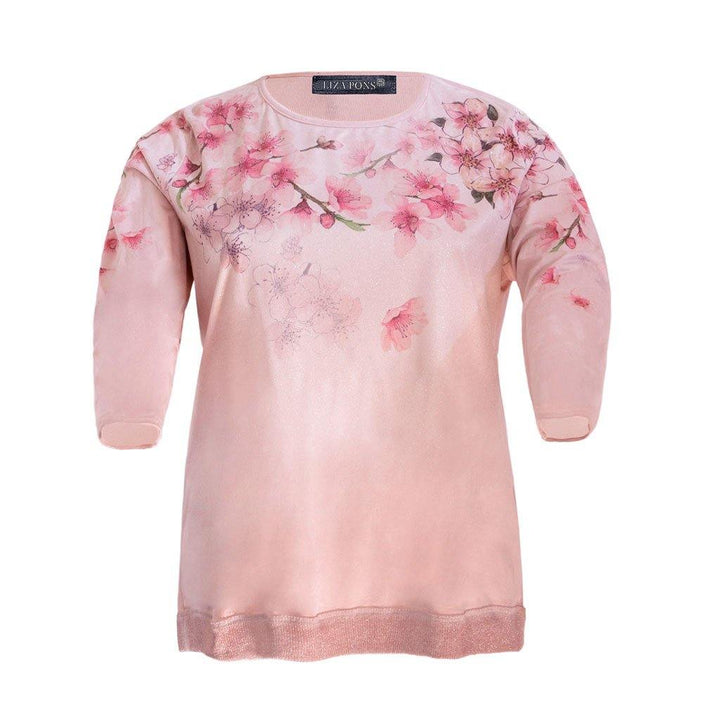 Blusa de talla extra de cuello redondo y manga 3/4 con estampado floral - LIZAPONS