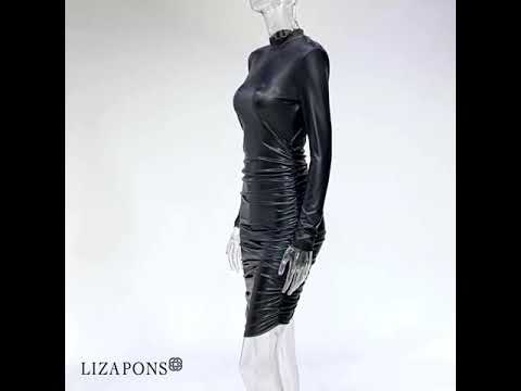 Vestido camisero de cuello tortura y tela PU - Liza Pons