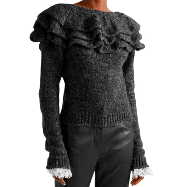 Suéter de cuello redondo y manga larga con escarola - Liza Pons