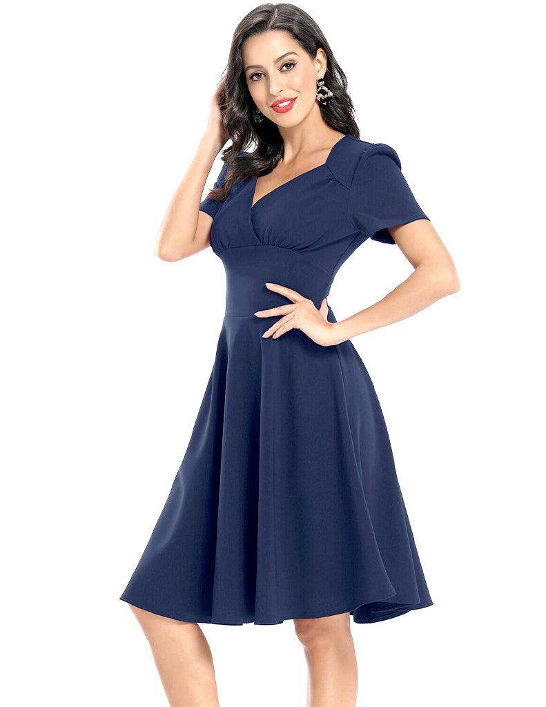Vestido corto corte imperio de cuello en v y manga corta S